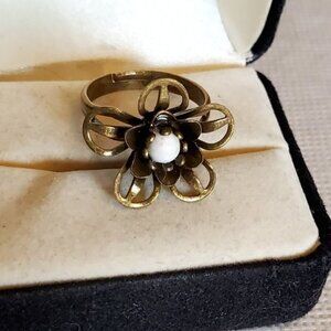 Bronze Adjustable White Jasper Flower Theme Ring